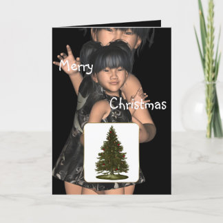 Cartes Pour Fêtes Annuelles Twin Asian Girls Fun Joyeux Noël Card