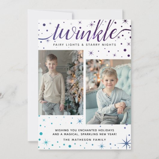 Cartes Pour Fêtes Annuelles TWINKLE Falling Snow Motif | Violet et Turquoise (Devant)