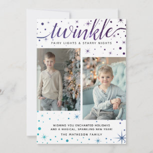 Cartes Pour Fêtes Annuelles TWINKLE Falling Snow Motif   Violet et Turquoise