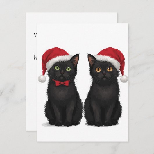 Cartes Pour Fêtes Annuelles Two Black Kittens Santa Hat Christmas (Devant / Derrière)