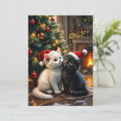 Cartes Pour Fêtes Annuelles Two cute Christmas kitten with Santa hats (Debout devant)