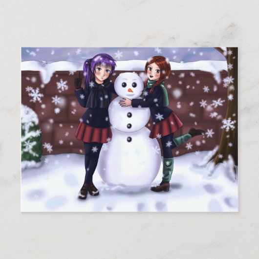 Cartes Pour Fêtes Annuelles Two Girls and a Snowman (Devant)