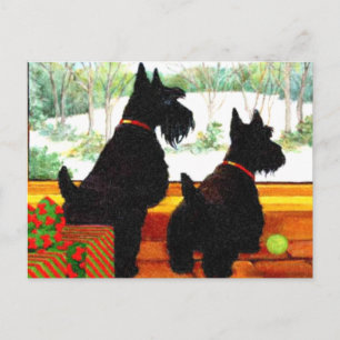 Cartes Pour Fêtes Annuelles Two Scotty Dogs at Christmas