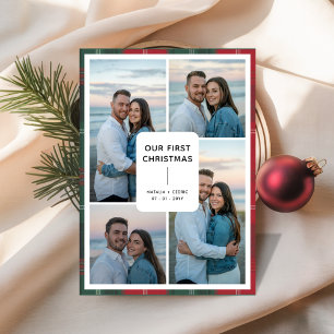Cartes Pour Fêtes Annuelles Typographie à carreaux Notre premier Noël Jeunes m