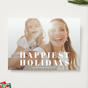 Cartes Pour Fêtes Annuelles Typographie blanche classique Photo Noël HAPPIEST