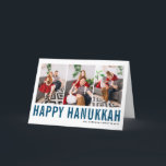 Cartes Pour Fêtes Annuelles Typographie Bleue Happy Hanoukka Photo Collage<br><div class="desc">Heureux Hanoukka ! Carte de collage photo Happy Hanoukka personnalisable avec typographie simple bleue et motif de neige. Personnalisez en ajoutant trois photos,  noms,  année et autres détails. Cette carte Hanoukka moderne est disponible en d'autres couleurs et en carton.</div>