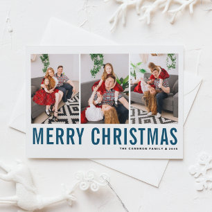 Cartes Pour Fêtes Annuelles Typographie Bleue Photo Collage Joyeux Noël