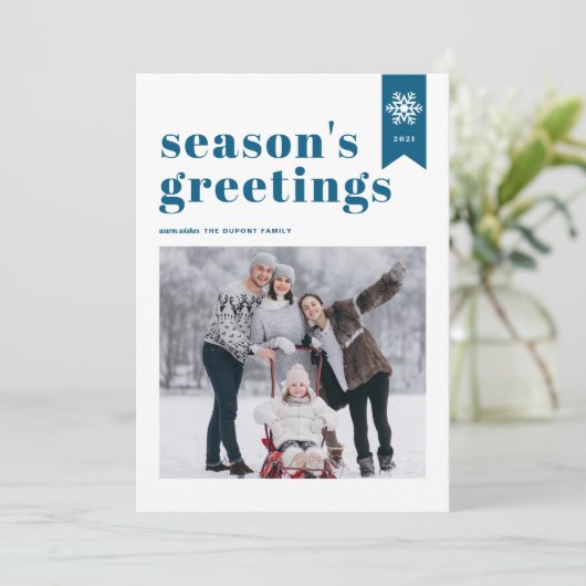 Cartes Pour Fêtes Annuelles Typographie Bleue Snowflake Bonnes Fêtes Photo (Debout devant)