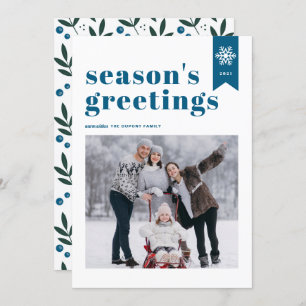 Cartes Pour Fêtes Annuelles Typographie Bleue Snowflake Bonnes Fêtes Photo