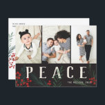 Cartes Pour Fêtes Annuelles Typographie Botanique 3 Photo Paix<br><div class="desc">Carte postale. Entièrement personnalisable de toutes les manières possibles, cette nouvelle collection de cartes de vacances présente nos baies d'hiver peintes à la main et des oeuvres d'art sur le feuillage. Des salutations modernes audacieuses entrelacées entre les oeuvres d'art font une déclaration typographique fantaisiste qui se démarque. Cette collection comprend...</div>