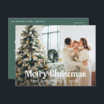 Cartes Pour Fêtes Annuelles Typographie botanique moderne sauge vert aquarelle<br><div class="desc">Photo moderne à fond saigné élégant rustique aquarelle séchée botanique floral teintes muettes carte de Noël. Sage vert,  chasseur vert,  noir,  blanc et marron moderne sur mode colorway.</div>