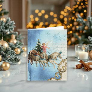 Cartes Pour Fêtes Annuelles Typographie de chariot de Noël d'ange vintage
