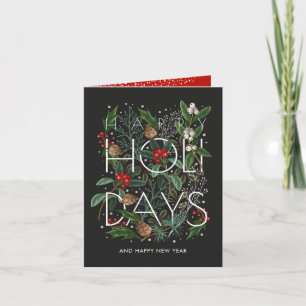 Cartes Pour Fêtes Annuelles Typographie de Joyeuses Fêtes Verdure Baies Pliée