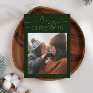 Cartes Pour Fêtes Annuelles Typographie de Joyeux Noël Photo Verte