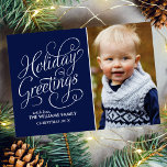 Cartes Pour Fêtes Annuelles Typographie de script bleu voeux<br><div class="desc">Personnalisez ces beaux cartes de fin de année de Noël ou d'hiver modernes avec votre photo et votre message personnel.</div>