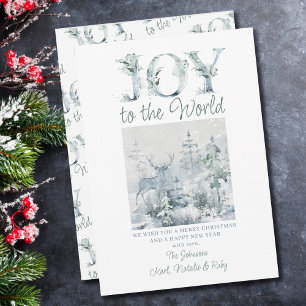 Cartes Pour Fêtes Annuelles Typographie décorative de la forêt de neige "Joie