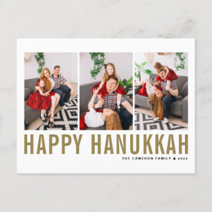 Cartes Pour Fêtes Annuelles Typographie d'or Collage photo Happy Hanoukka