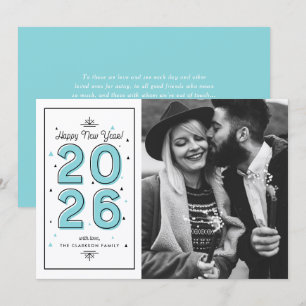 Cartes Pour Fêtes Annuelles Typographie géométrique bleue 2025 Nouvel An