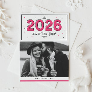 Cartes Pour Fêtes Annuelles Typographie géométrique magenta Bonne année photo