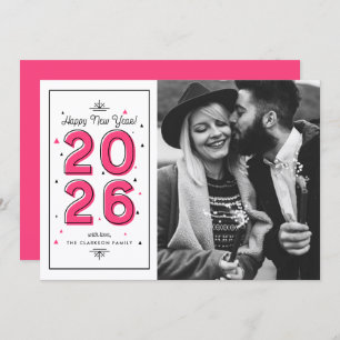 Cartes Pour Fêtes Annuelles Typographie géométrique rose chaud 2025 Nouvel An