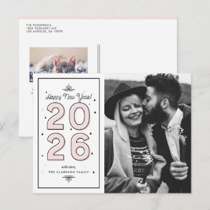 Cartes Pour Fêtes Annuelles Typographie géométrique rose clair 2025 Nouvel An