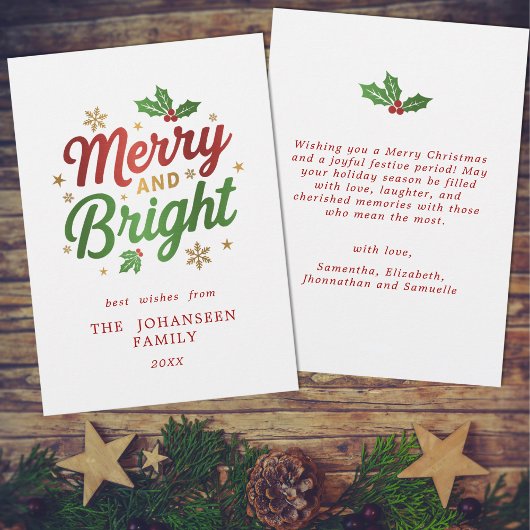 Cartes Pour Fêtes Annuelles Typographie moderne de Noël Joyeuse et brillante