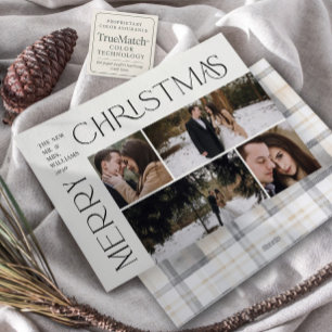 Cartes Pour Fêtes Annuelles Typographie moderne de Noël Joyeux 4 Photo Plaid