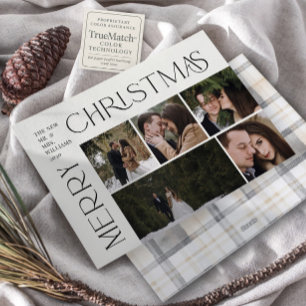 Cartes Pour Fêtes Annuelles Typographie moderne de Noël Joyeux 5 Photo Plaid