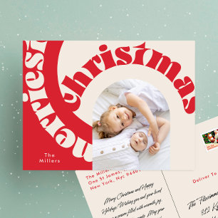 Cartes Pour Fêtes Annuelles Typographie moderne en gras rouge Noël une photo