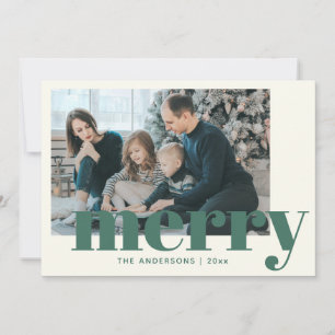 Cartes Pour Fêtes Annuelles Typographie moderne en vert Merry Photo personnali