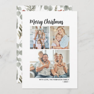 Cartes Pour Fêtes Annuelles Typographie moderne Foliage Multi Photo Noël
