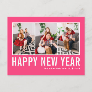 Cartes Pour Fêtes Annuelles Typographie moderne Hot Pink Photo Collage Nouvel