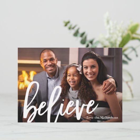 Cartes Pour Fêtes Annuelles Typographie neutre élégante Croyez Photo Noël (Debout devant)