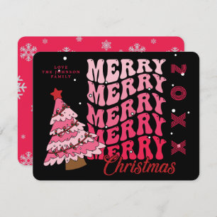 Cartes Pour Fêtes Annuelles Typographie noire et rose rétro Joyeux sapin de No