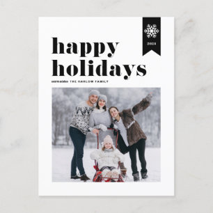 Cartes Pour Fêtes Annuelles Typographie noire Snowflakes Happy Holidays Photo
