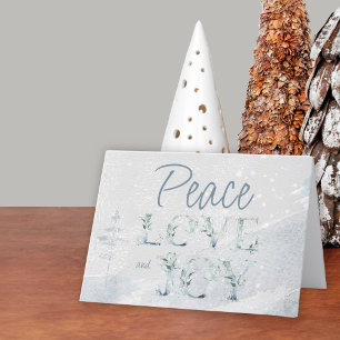 Cartes Pour Fêtes Annuelles Typographie Paix Amour et Joie Aquarelle Neige