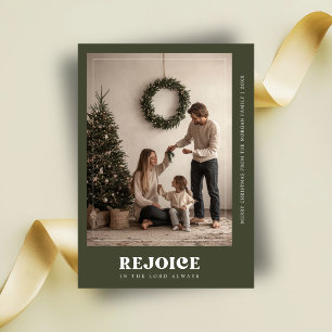 Cartes Pour Fêtes Annuelles Typographie Rejoice Green Photo de Noël religieux