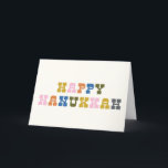 Cartes Pour Fêtes Annuelles Typographie rétro colorée Hanoukka<br><div class="desc">Un accueil Hanoukka mignon et coloré avec une typographie rétro amusante. Personnalisez l'intérieur avec votre salutation préférée !</div>