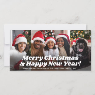 Cartes Pour Fêtes Annuelles Typographie Rétro Noël & Nouvel An Quatre Photos