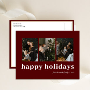 Cartes Pour Fêtes Annuelles Typographie rouge moderne Happy Holidays Photo Col