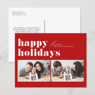 Cartes Pour Fêtes Annuelles Typographie rouge rétro Joyeuses Fêtes Deux photos