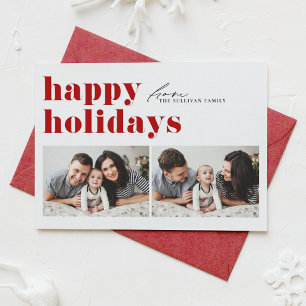 Cartes Pour Fêtes Annuelles Typographie rouge rétro Joyeuses Fêtes Deux photos