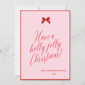 Cartes Pour Fêtes Annuelles Typographie simple Pink Red Bow (Devant)
