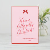 Cartes Pour Fêtes Annuelles Typographie simple Pink Red Bow (Debout devant)