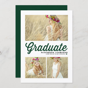 Cartes Pour Fêtes Annuelles Typographie verte Joyeux Noël Trois photos