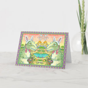 CARTES POUR FÊTES ANNUELLES TYRANNOSAURUS, T-REX COUPÉ, DINO BUNNY DE PÂQUES