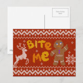 Cartes Pour Fêtes Annuelles Ugly Christmas Sweater: Bite Me Gingerbread Man (Devant / Derrière)