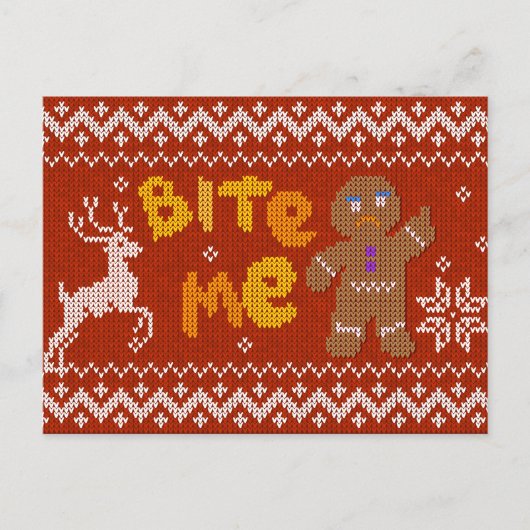 Cartes Pour Fêtes Annuelles Ugly Christmas Sweater: Bite Me Gingerbread Man (Devant)