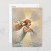 Cartes Pour Fêtes Annuelles Un ange dans le ciel tenant des lys noël (Devant / Derrière)