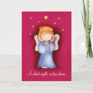 Cartes Pour Fêtes Annuelles Un ange de Noël silencieux priant rouge